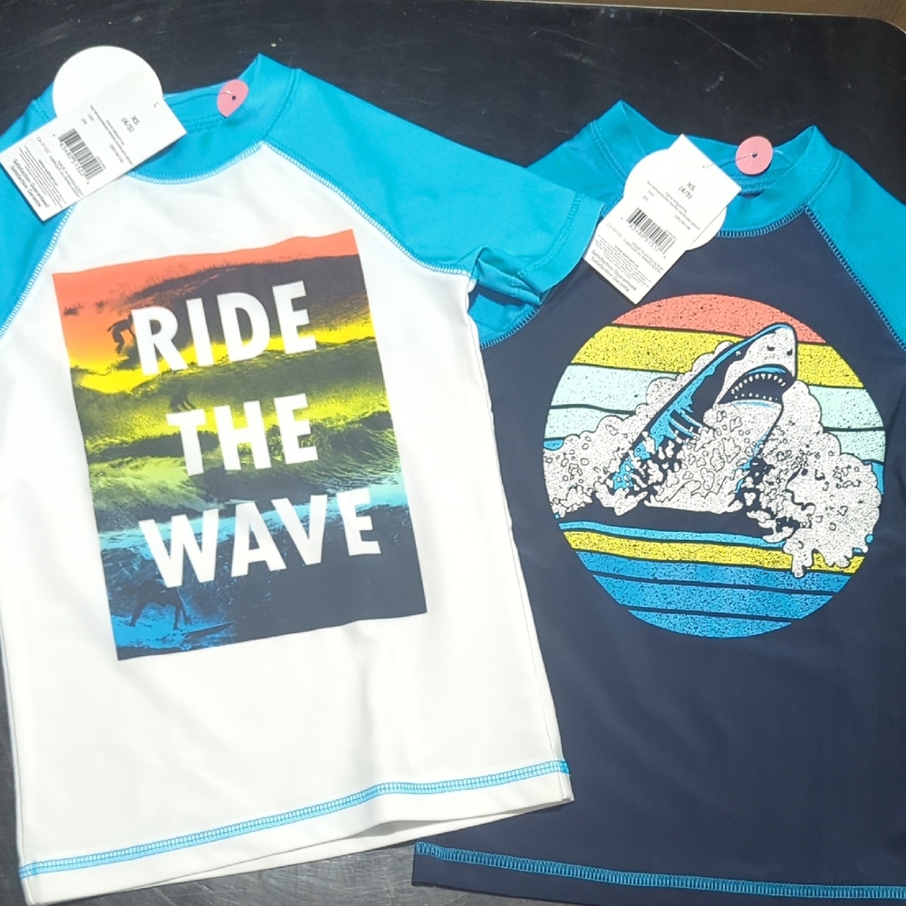 Lot of 2 George Kids Swim Rashguards - Multicolor and Navy